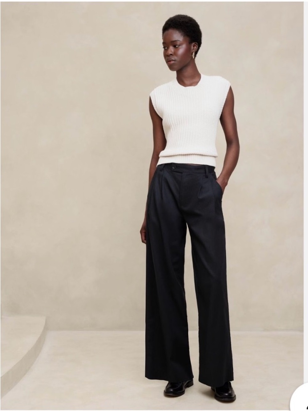 Banana Republic Wide-Leg Linen Black Trousers with High Waist